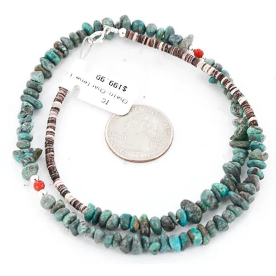Navajo .925 Sterling Silver Natural Turquoise Coral Native American Necklace 15771-28 Navajo .925 Sterling Silver Natural Turquoise Coral Native American Necklace 15771-28