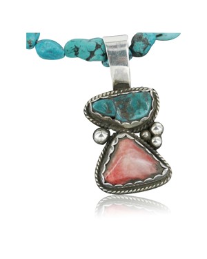 Delicate $450 Handmade Certified Authentic Navajo .925 Sterling Silver Natural Spiny Oyster and Turquoise Native American Necklace 390718664139