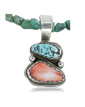 Delicate $470 Handmade Certified Authentic Navajo .925 Sterling Silver Natural Spiny Oyster and Turquoise Native American Necklace 370953865779