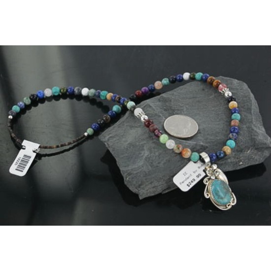 Handmade Certified Authentic Navajo .925 Sterling Silver Turquoise and Multicolor Stones Native American Necklace & Pendant 390669787527