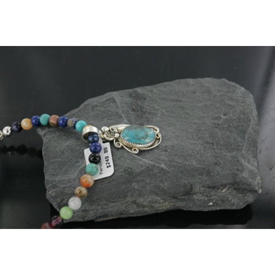 Handmade Certified Authentic Navajo .925 Sterling Silver Turquoise and Multicolor Stones Native American Necklace & Pendant 390669787527