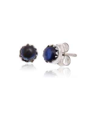 Delicate Blue Pearl Opal .925 Sterling Silver Certified Authentic Navajo Native American Handmade Stud Earrings 27104-141