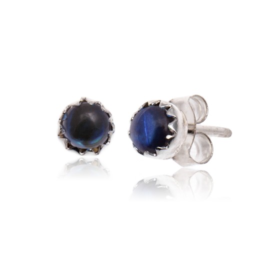 Delicate Blue Pearl Opal .925 Sterling Silver Certified Authentic Navajo Native American Handmade Stud Earrings 27104-141