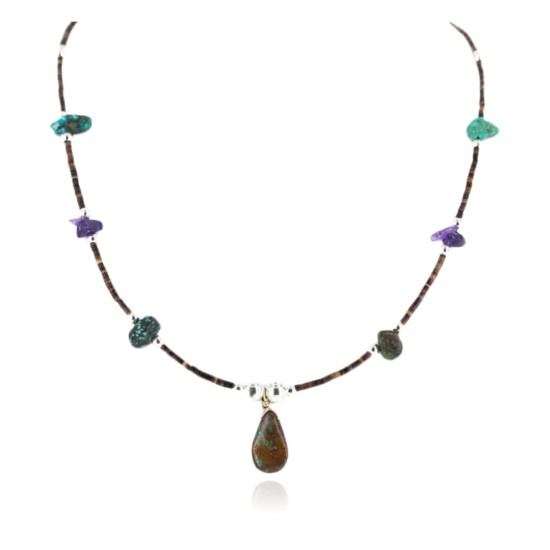 Delicate Certified Authentic Navajo .925 Sterling Silver Heishi Amethyst and Turquoise Native American Necklace 750160