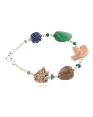 Delicate Certified Authentic Navajo .925 Sterling Silver Natural Turquoise Jasper Jade Lapis Native American Bracelet 12975-3