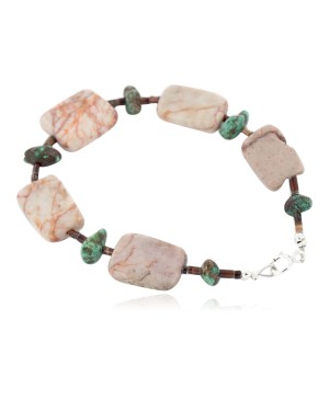 Delicate Certified Authentic Navajo .925 Sterling Silver Natural Turquoise Jasper Native American Bracelet 12975-1