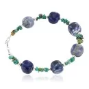 Delicate Navajo .925 Sterling Silver Natural Turquoise Lapis Native American Bracelet 12976-2