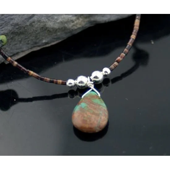 Delicate Navajo .925 Sterling Silver Turquoise DROP Native American Necklace 1600-4 Delicate Navajo .925 Sterling Silver Turquoise DROP Native American Necklace 1600-4