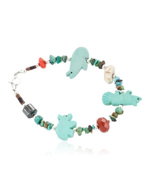 Delicate Certified Authentic Navajo .925 Sterling Silver White Howlite Red Jasper Hematite Coral Resin Native American Bracelet 12979-2