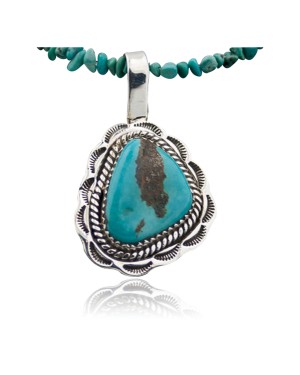 Delicate Handmade Certified Authentic Navajo .925 Sterling Silver Turquoise Native American Necklace 370878377739