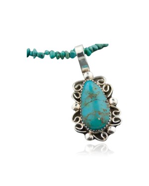 Delicate Handmade Certified Authentic Navajo .925 Sterling Silver Turquoise Native American Necklace 390645805933