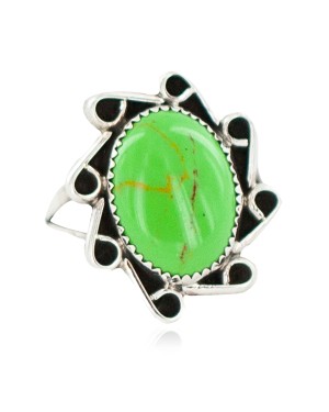 Delicate Navajo .925 Sterling Silver Certified Authentic Handmade Gaspeite Native American Ring 13115-3
