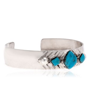 Diamond Nickel Certified Authentic Handmade Navajo Native American Natural Turquoise Bracelet 13061-1