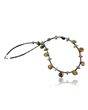Drop $270 Certified Authentic Navajo .925 Sterling Silver Natural Turquoise Tigers Eye Native American Necklace 370962359081