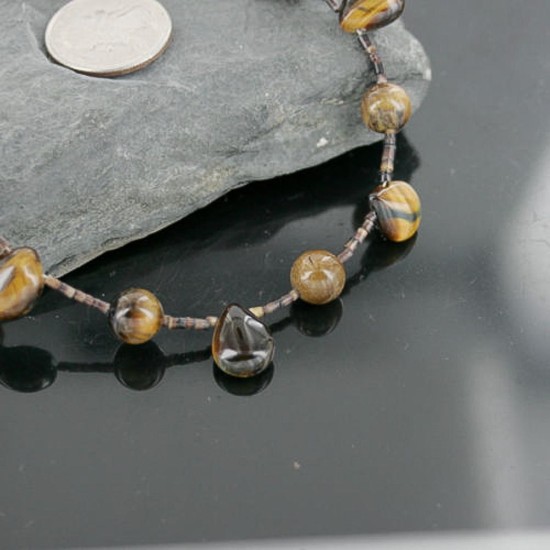 Drop $280 Certified Authentic Navajo .925 Sterling Silver Natural Turquoise Tigers Eye Native American Necklace 370962066037