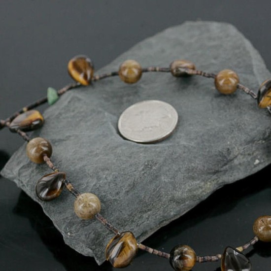 Drop $280 Certified Authentic Navajo .925 Sterling Silver Natural Turquoise Tigers Eye Native American Necklace 370962066037