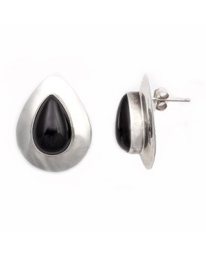 Drop .925 Starling Silver Certified Authentic Handmade Navajo Native American Black Onyx Earrings  18315-4