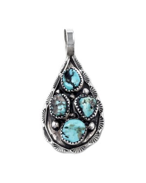 Drop .925 Starling Silver Certified Authentic Handmade Navajo Native American Natural Turquoise Nugget Pendent  16048-100