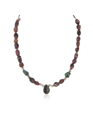 Drop .925 Sterling Silver Certified Authentic Navajo Natural Turquoise Jasper Native American Necklace 18276-1