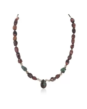 Drop .925 Sterling Silver Navajo Natural Turquoise Jasper Native American Necklace 18276-1