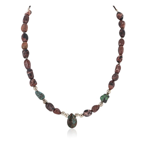 Drop .925 Sterling Silver Certified Authentic Navajo Natural Turquoise Jasper Native American Necklace 18276-1 Drop .925 Sterling Silver Certified Authentic Navajo Natural Turquoise Jasper Native American Necklace 18276-1