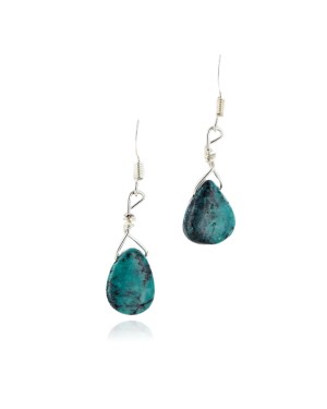 Drop Certified Authentic Navajo .925 Sterling Silver Hooks Natural Turquoise Native American Earrings 18075