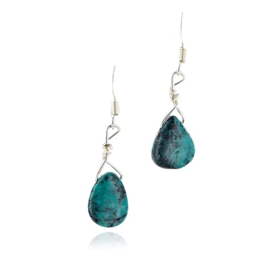 Drop Certified Authentic Navajo .925 Sterling Silver Hooks Natural Turquoise Native American Earrings 18075