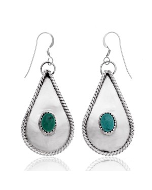 Drop Natural Turquoise .925 Sterling Silver Certified Authentic Navajo Native American Handmade Dangle Earrings 27269