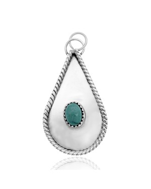Drop Turquoise .925 Sterling Silver Certified Authentic Navajo Native American Handmade Pendant 24553