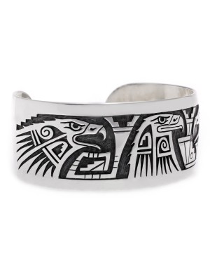 Eagle .925 Sterling Silver Certified Authentic Handmade Hopi Native American Cuff Bracelet 13229