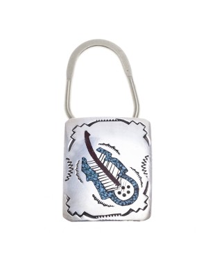 Feather .925 Sterling Silver Certified Authentic Handmade Navajo Native American Natural Turquoise Coral Keychain 10290-5