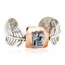 Feather Bird Certified Authentic Navajo Nickel Copper Inlaid Natural Turquoise Black Onyx Mother of Pearl Native American Bracelet 12837-3