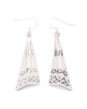 Feather Buffalo Teepee .925 Starling Silver Certified Authentic Handmade Navajo Native American Earrings  27265-1