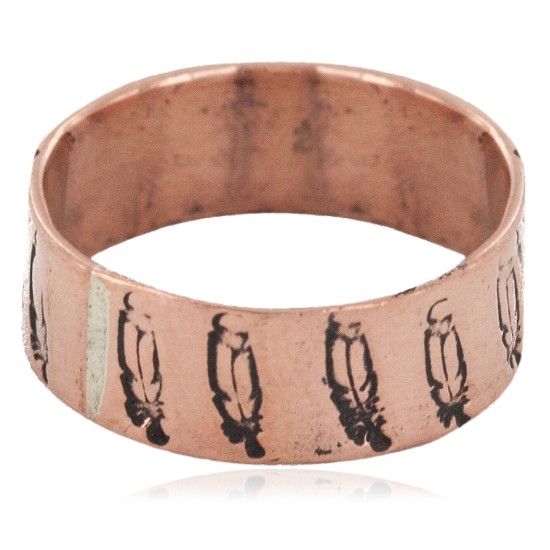 Feather Handmade Certified Authentic Navajo Native American Pure Copper Ring 17093-4