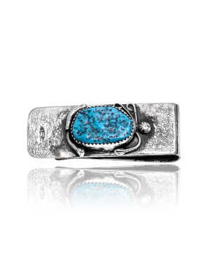 Feather Natural Turquoise .925 Sterling Silver and Nickel Certified Authentic Handmade Navajo Native American Money Clip 11271