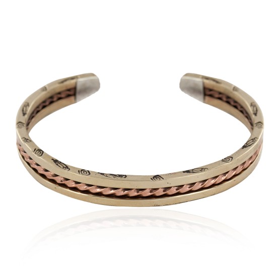 Feather Navajo Handmade Certified Authentic Pure Copper Brass Native American Bracelet 13008-2