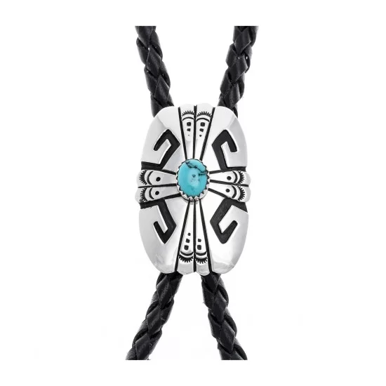 Feather Sun .923 Sterling Silver Handmade Navajo Native American Natural Turquoise Bolo Tie 24535 Feather Sun .923 Sterling Silver Handmade Navajo Native American Natural Turquoise Bolo Tie 24535