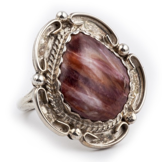 Flower .925 Sterling Silver Certified Authentic Handmade Navajo Native American Natural Purple Spiny Oyster Ring 17022-100 Flower .925 Sterling Silver Certified Authentic Handmade Navajo Native American Natural Purple Spiny Oyster Ring 17022-100