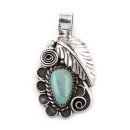 Flower and Leaf 925 Sterling Silver Navajo Turquoise Pendant 1504