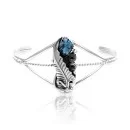 Flower and Leaf Natural Turquoise .925 Sterling Silver Navajo Native American Handmade Cuff Bracelet 13087