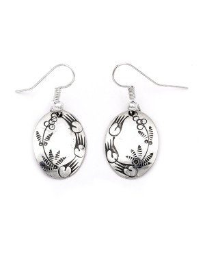Flower Bear Paw .925 Starling Silver Certified Authentic Handmade Navajo Native American Earrings  27260-7