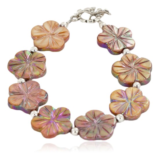 Flower Certified Authentic Navajo Nickel Shell Native American Bracelet 13035-5