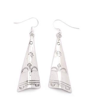 Flower Cross Sun Mountain .925 Starling Silver Certified Authentic Handmade Navajo Native American Earrings  27265-3