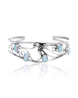Flower Opal .925 Sterling Silver Certified Authentic Navajo Native American Handmade Cuff Bracelet 13109-3