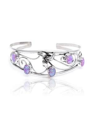 Flower Pink Opal .925 Sterling Silver Certified Authentic Navajo Native American Handmade Cuff Bracelet 13109-2