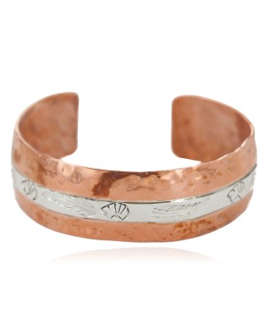 Hammered Bear Feather Certified Authentic .925 Sterling Silver Mountain Handmade Navajo Native American Pure Copper Bracelet 24497-6