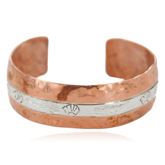 Hammered Bear Feather Certified Authentic .925 Sterling Silver Mountain Handmade Navajo Native American Pure Copper Bracelet 24497-6