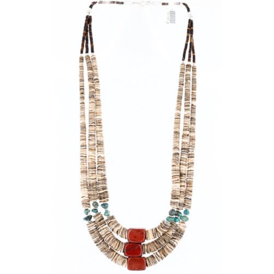 Certified Authentic 3 Strand Navajo .925 Sterling Silver Graduated Heishi and TURQUOISE Native American Necklace 390772850306