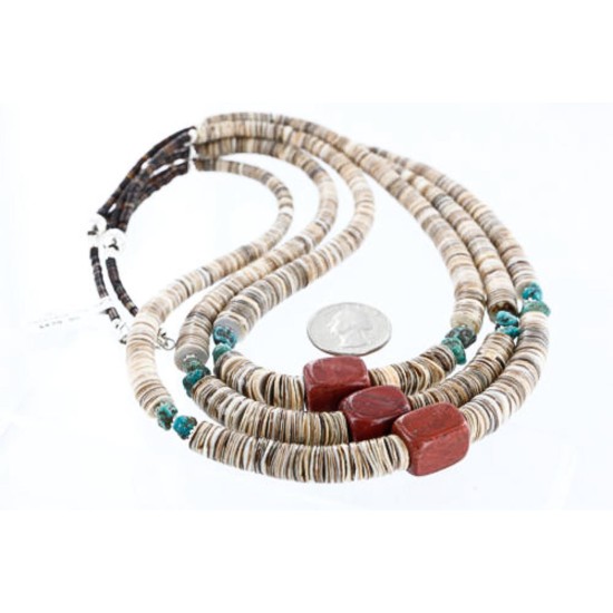 Certified Authentic 3 Strand Navajo .925 Sterling Silver Graduated Heishi and TURQUOISE Native American Necklace 390772850306