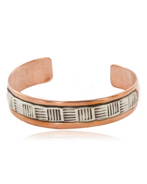 Handmade .925 Certified Authentic Sterling Silver and Pure Copper Navajo Native American Bracelet 12703-5